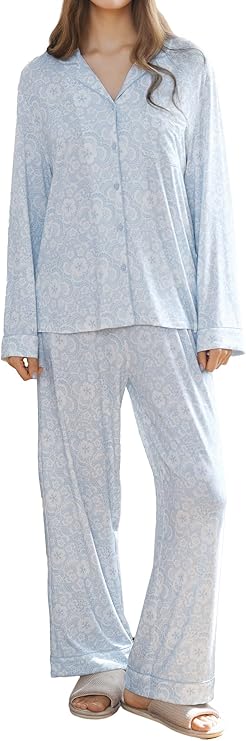 ONIONYOU Women's Long Sleeve Soft Lounge Sets 2 Piece Modal Elasticity Pajama Set Physical Comfort Sleepwear for Fall Winter