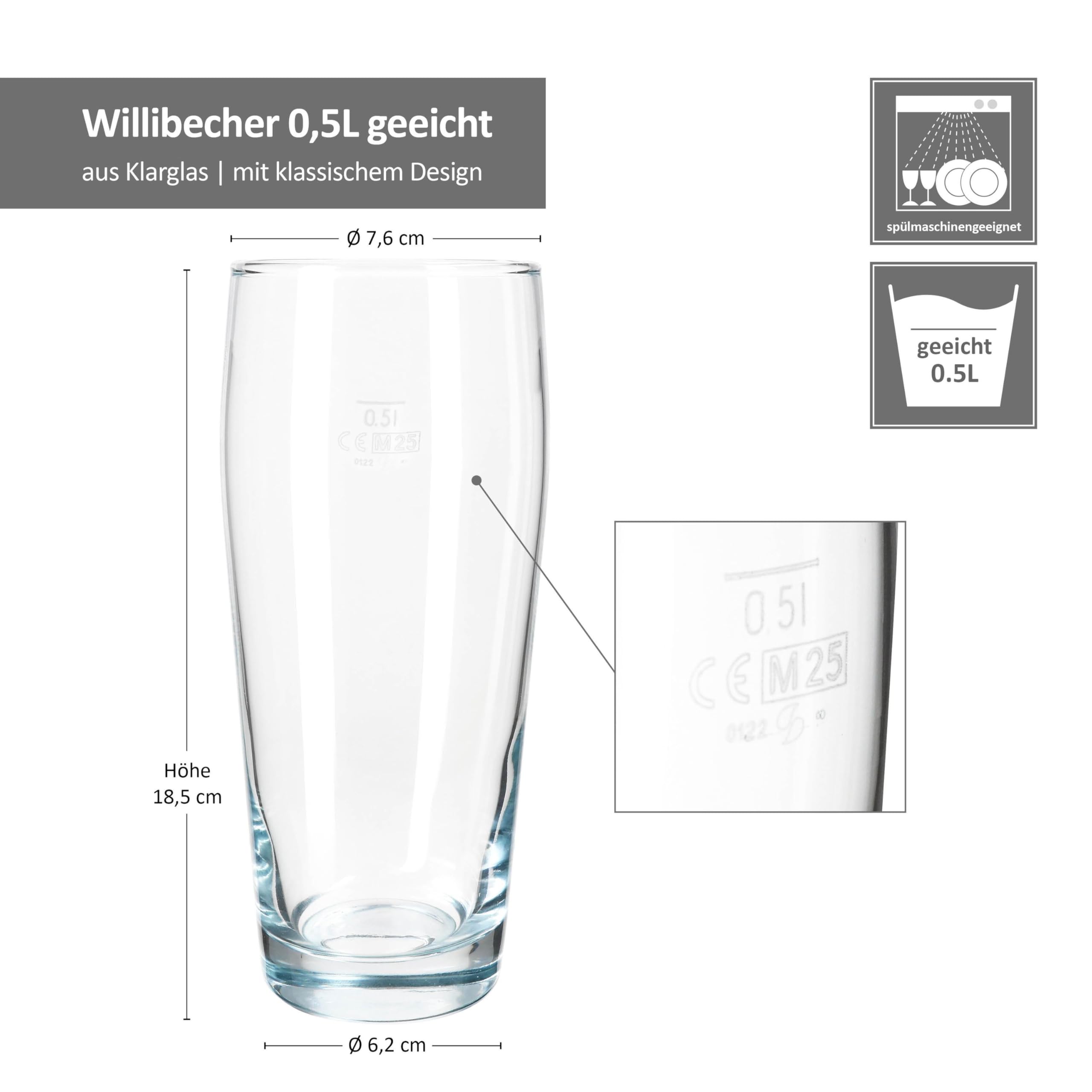 MamboCat 96er Set Willibecher 0,5 L geeicht I Biergläser aus klarem Glas mit Eichstrich I Trinkgläser für Bier, Wasser, Cocktails & Softgetränke ideal für Gastro, Bars & Restaurants