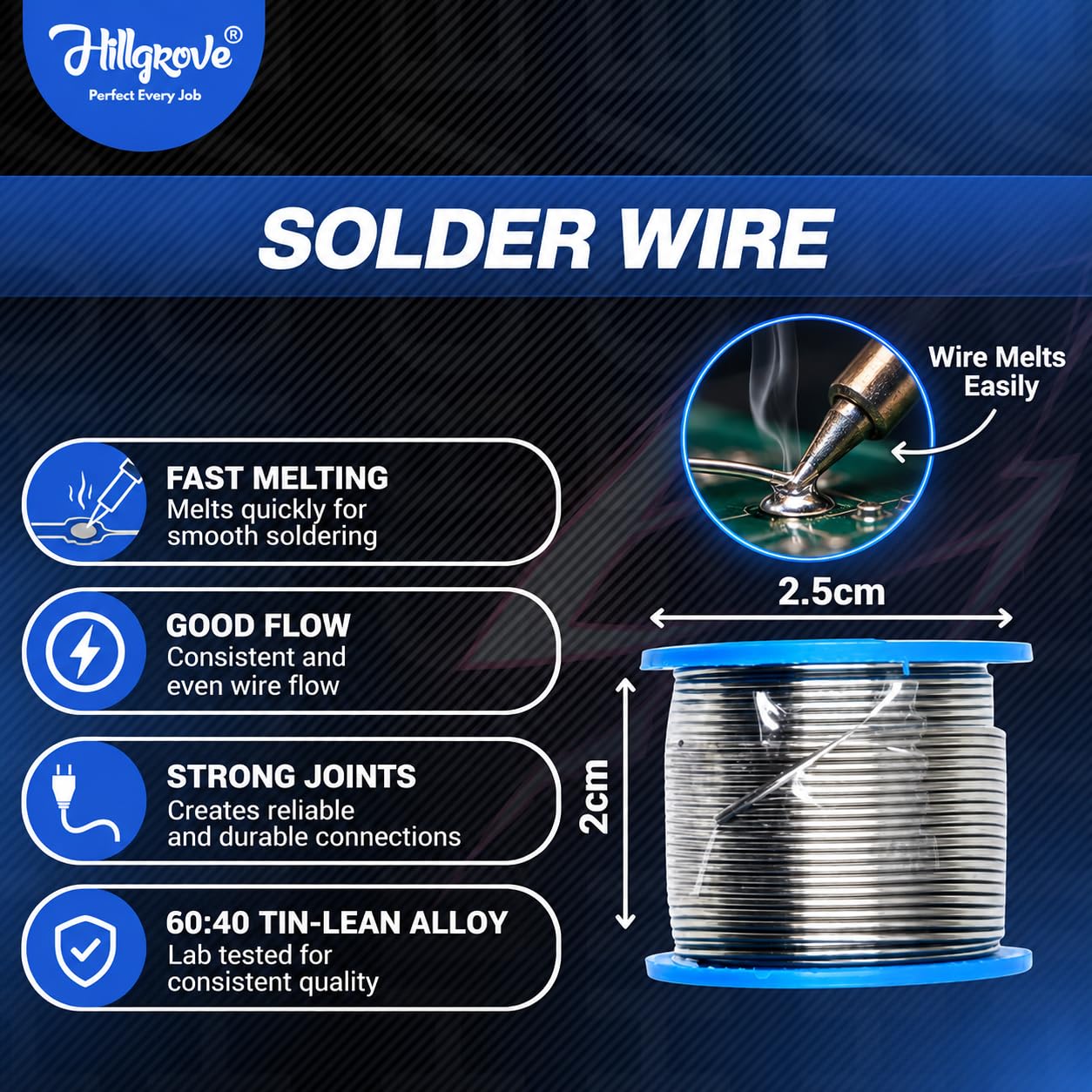 Hillgrove Tin-Lead Alloy Soldering Wire (Quick Melt and Rapid Solidification with Good Tensile Strength) for and above 0 W Simple (Flat Tip) — Amazon image 2