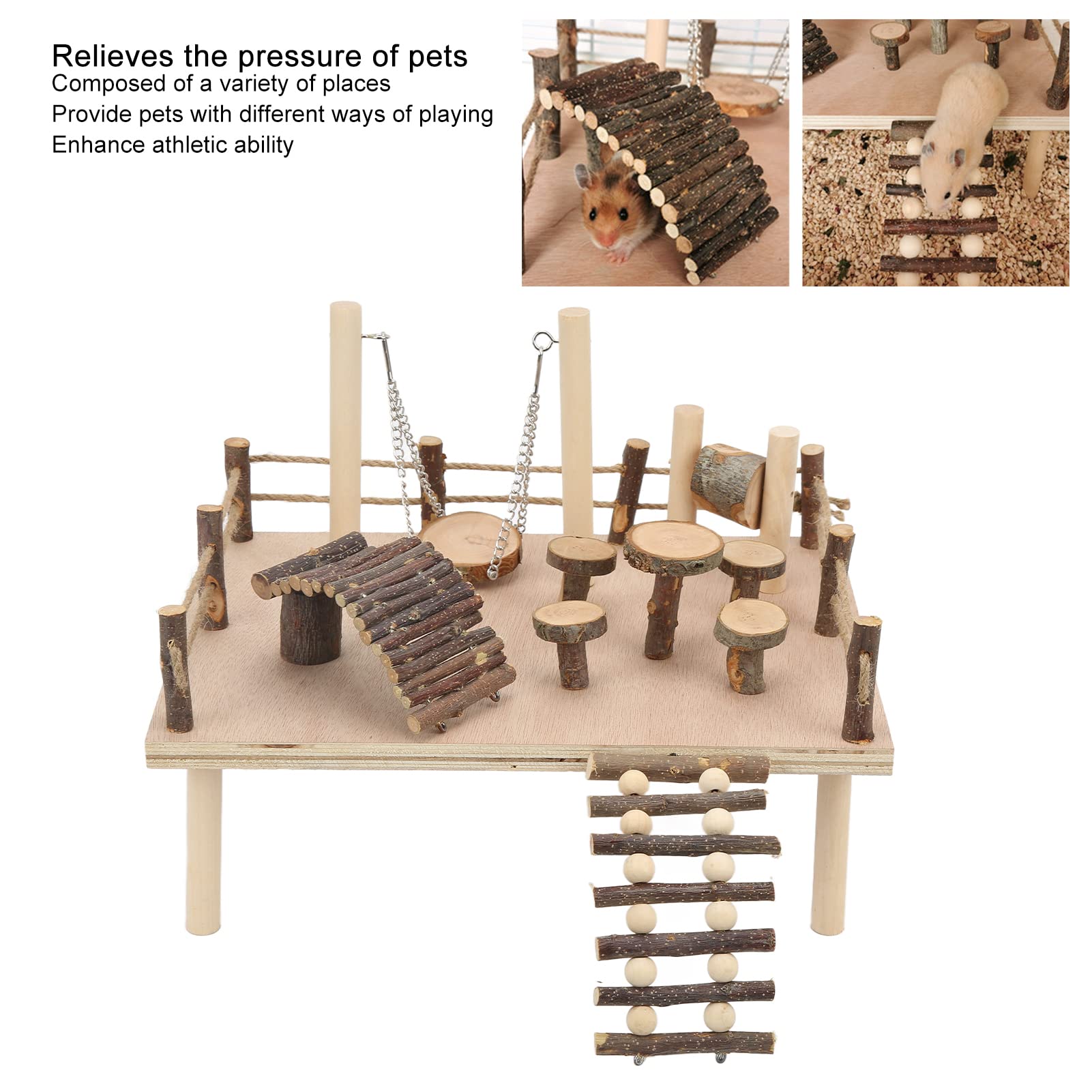 Piattaforma per criceti in legno per gabbia, gioco per criceti, giochi per arrampicata, piccoli animali domestici, set di attività per piccoli animali domestici, ideale per criceti, gerbilli e altri