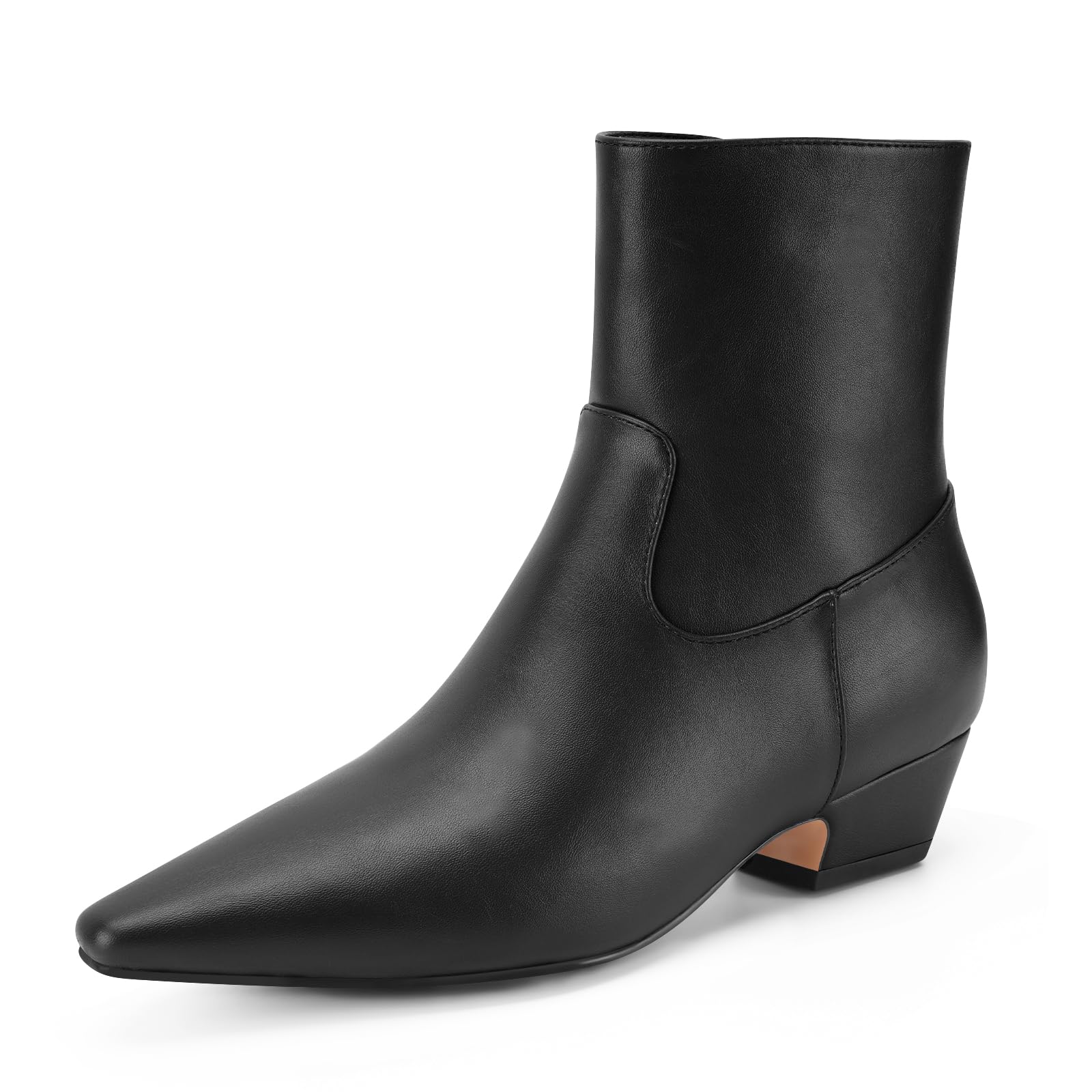 Womens Ankle Boots Pointed Toe Chunky Low Heeled Short Booties Comfort Casual Shoes with Side Zipper