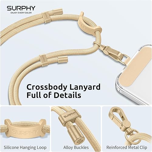 Miniatura 2 de SURPHY Cordón para teléfono, correa cruzada ajustable para teléfono con 2 pestañas de amarre para teléfono celular, hebillas de metal de alta