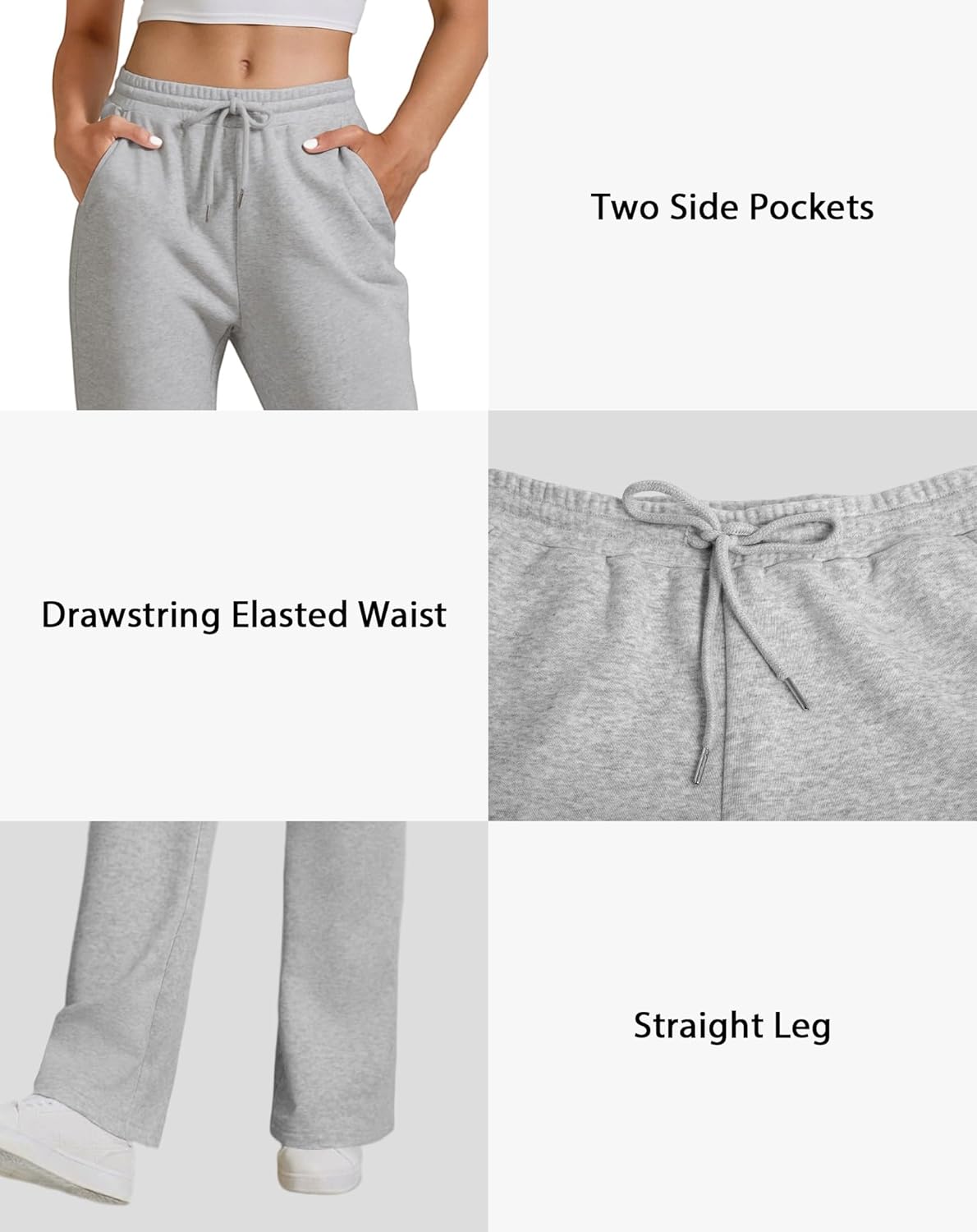 Womens Drawstring Sweatpants, High Waisted Lightweight Lounge Straight Leg Casual Pants with Pockets - Image 6