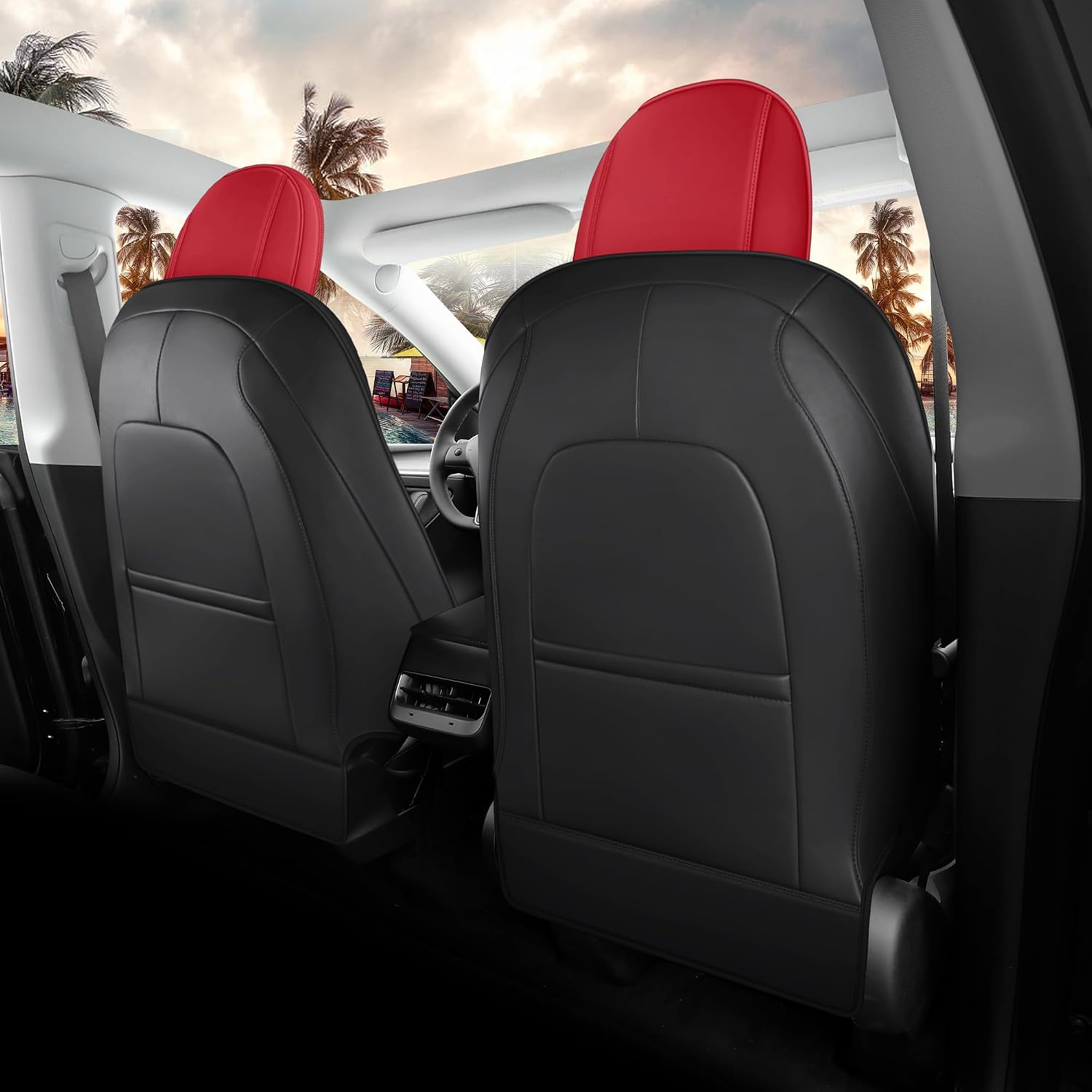 for Tesla Model Y Seat Cover 2020 2021 2022 2023 2024,Airbag Compatible, Waterproof Nappa Leather Seat Cover,Fully Wrapped,Breathable & Easy to Install (TY-Red+Black)