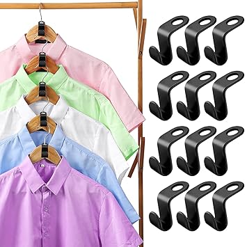 50 Pcs Clothes Hanger Connector Hooks,Plastic Cascading Hanger Hooks Extender Clips Connection Hooks,Space Saving Wardrobe Clothing Outfit Hangers Hooks for Organizer Closet Cabinet, Black