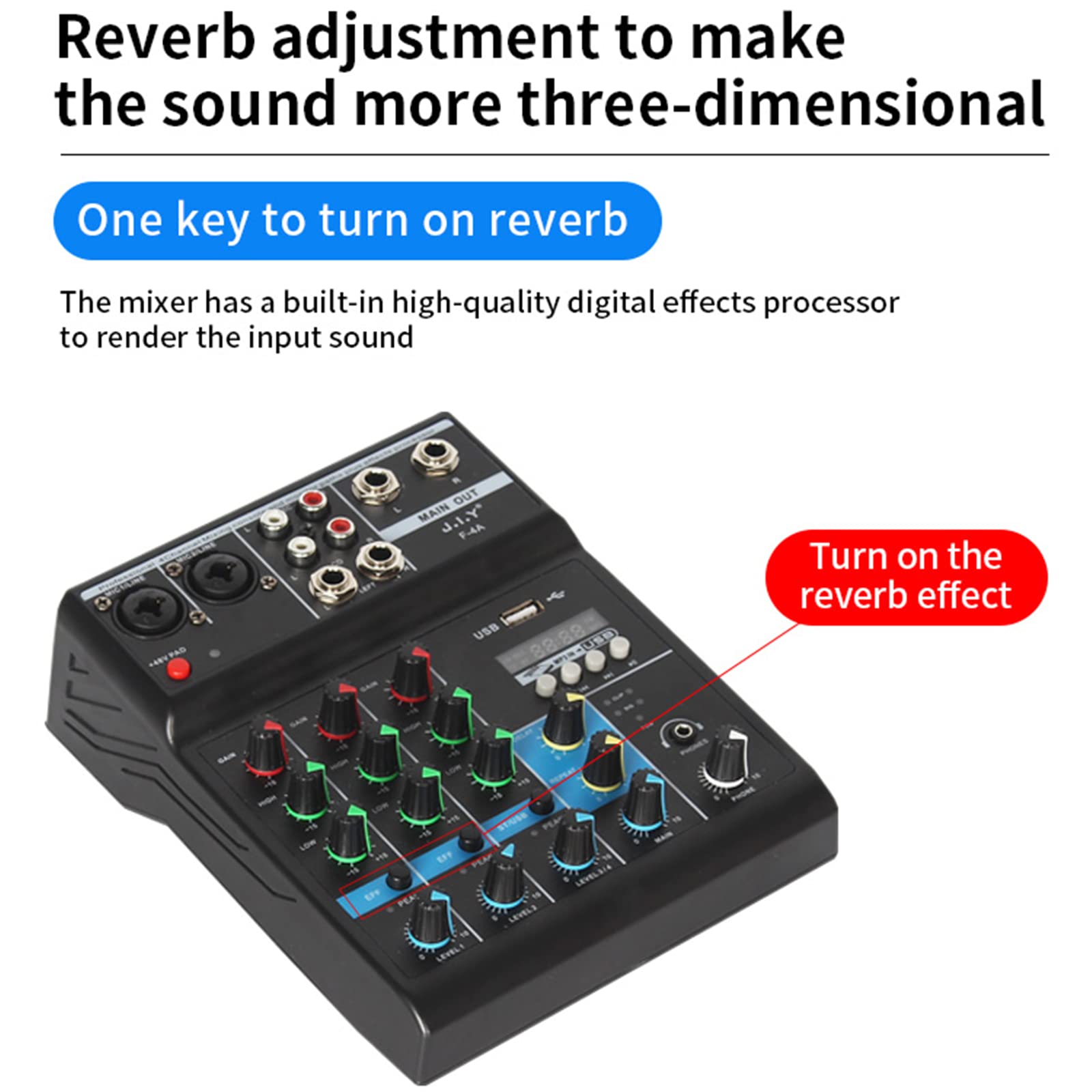 Mixer DJ 4 Canali Audio USB Alimentazione Phantom 48V Console Registrazione per Computer Microfono Lettore per Live Studio Scena