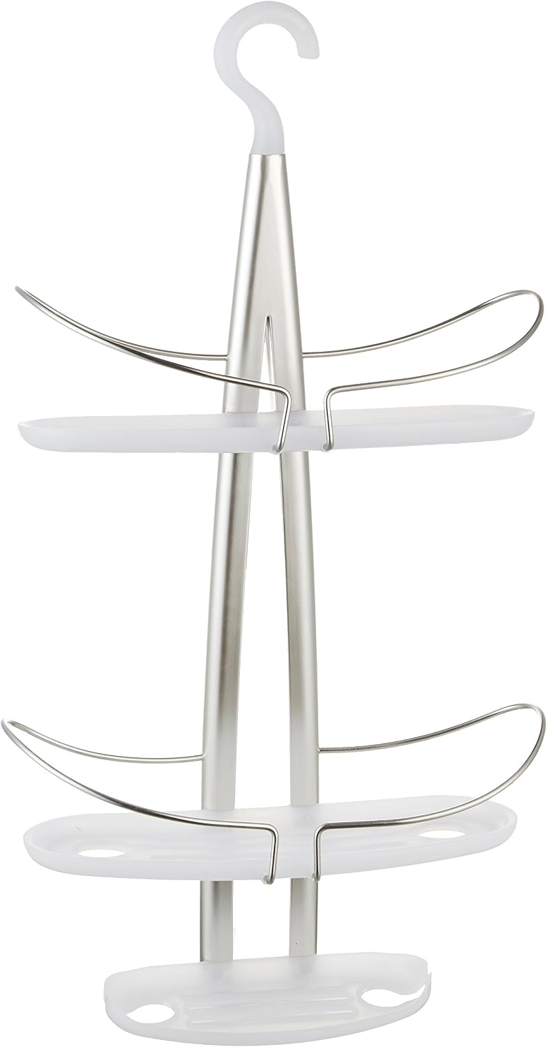 Amazon Basics Shower Caddy with Pivoting Hook - Nickel/White