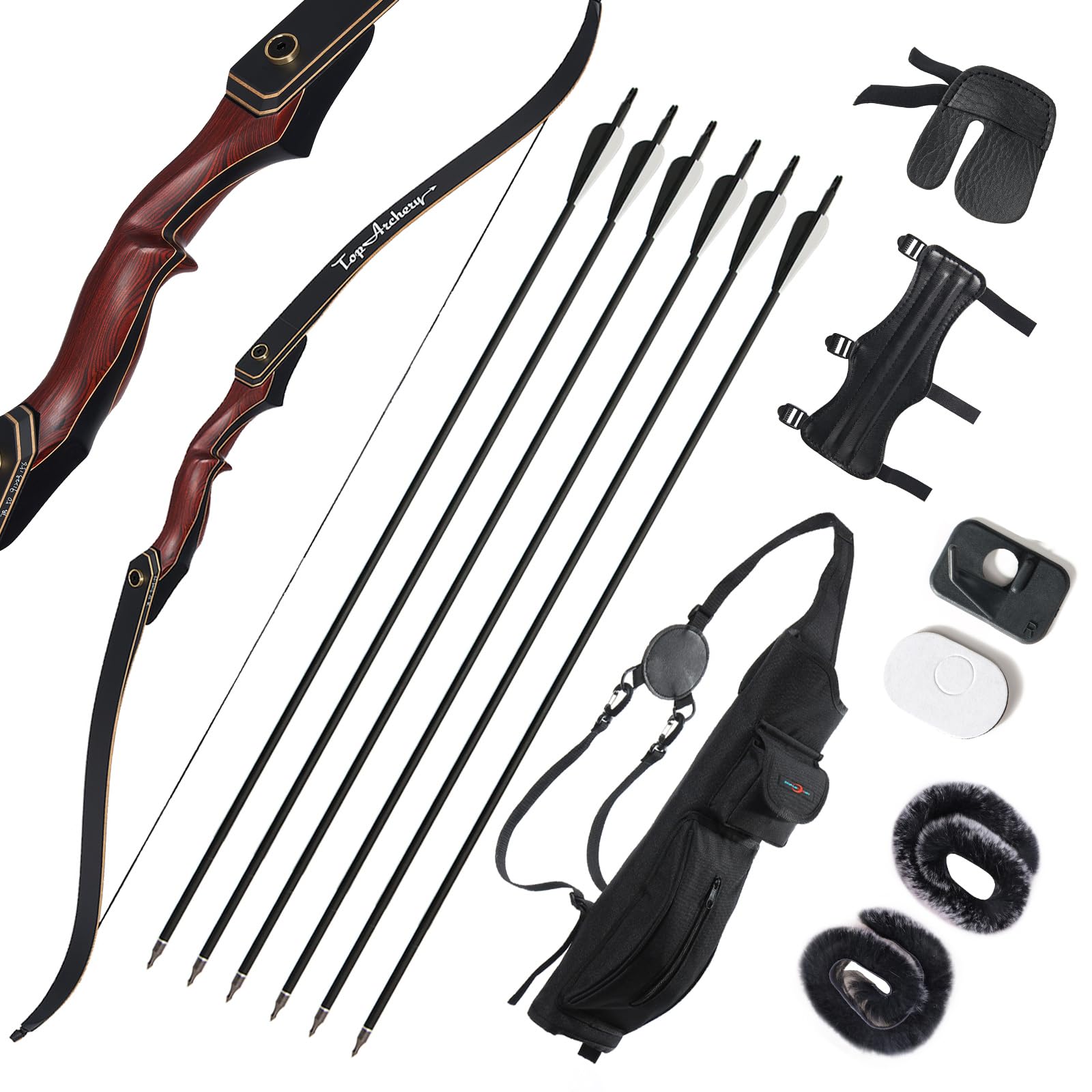 60 Zoll Recurvebogen Set Erwachsene,Pfeil und Bogen Set Bogenschießen Sportbogen Set Rechte Hand Für Erwachsene Schießübungen 30/35/40/45lbs