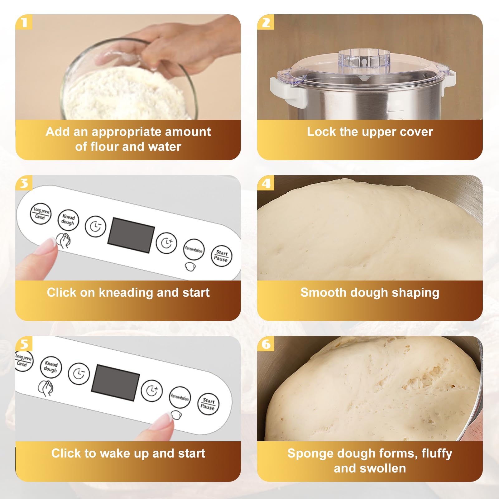 Machine à Pâte avec Fonction de Fermentation,Mélangeur de Farine de Pâte en Acier Inoxydable Antiadhésif,Mélangeur pâte Conception Divisée, Minuterie Intelligente, avec lames Remplaçables,7L