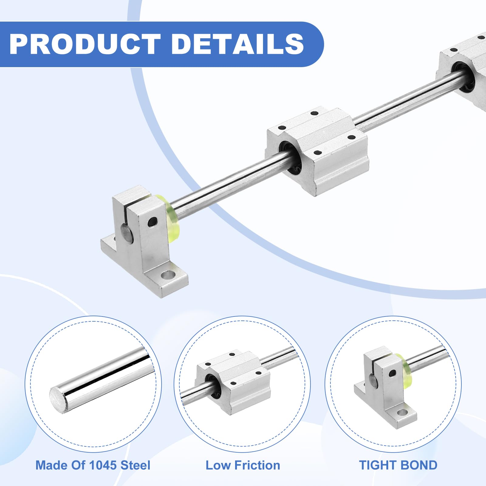 QUARKZMAN Varilla Guía De Movimiento Lineal De 8 Mm X 600 Mm Con 2 Rodamientos De Bolas SC8UU Y 2 Soportes De Carril De Aluminio SK8, Guías Lineales Cromadas Duraderas