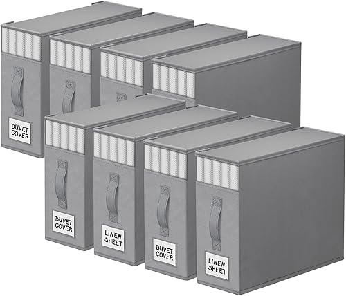 Miniatura 10 de Paquete de 4 Organizadores de Armario para Sábanas y Almacenamiento, Contenedores de Almacenamiento Plegables Resistentes con Ventana y Etiqueta