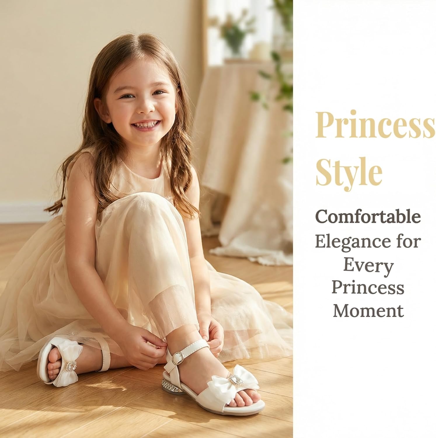 Toddler Girls Sandals White Bow Open Toe Low Heel Dress Shoes Girls Summer shoes for Toddler Little Big Kid