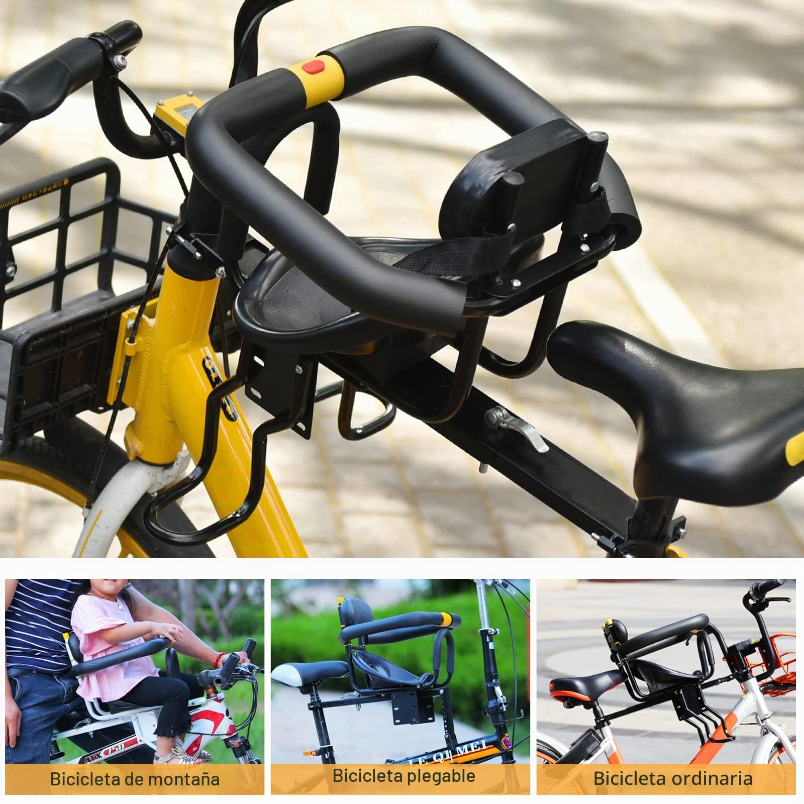 Asiento de bicicleta infantil para niños, asiento delantero para bicicleta de montaña con manillar para bicicleta de carretera