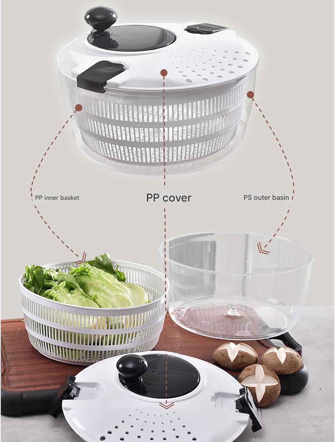Strong Manual Vegetable Dehydrator 4L Clear Double Chamber Turn Dryer Suit Cooking Ready Large Capacity Double Turn Dehydration Tool