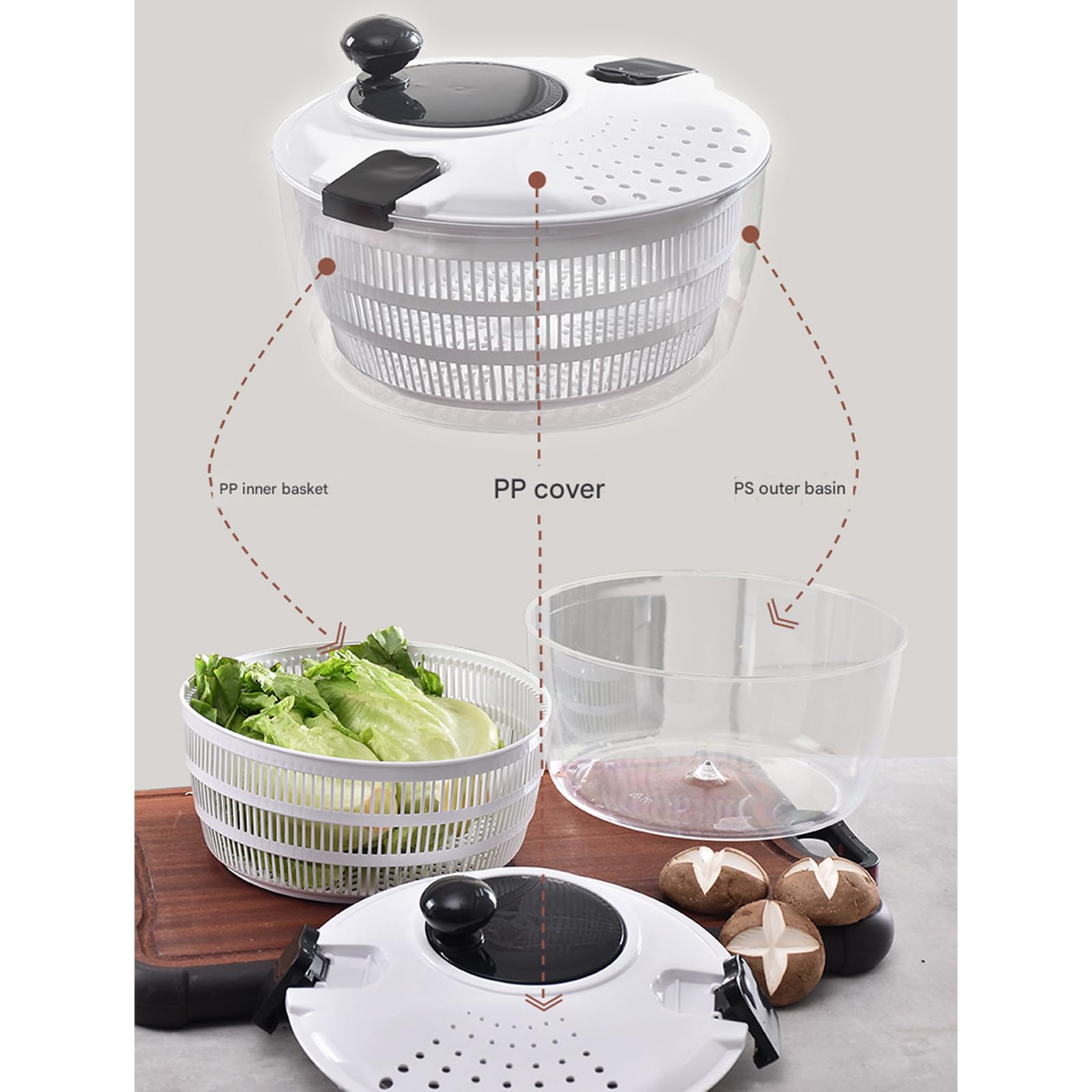Essiccatore compatto da 4 litri doppio vorticoso contenitore girevole manuale per medicinali ribes pasti essenziali e denso essiccatore per insalata per la cucina familiare
