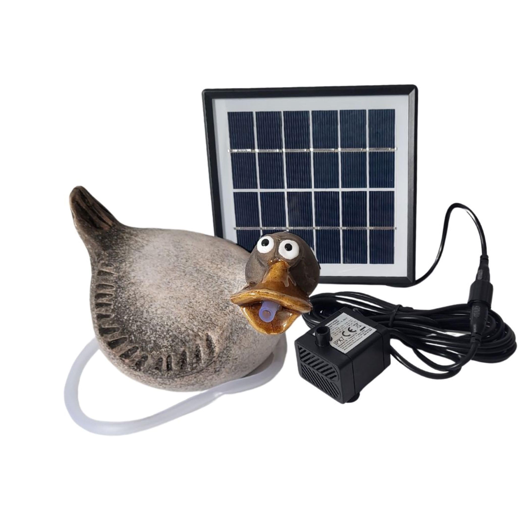 Storm's Gartenzaubereien Solar Wasserspeier Ente - Keramikfigur für Teiche und Miniteiche - 17cm x 12cm - Handbemalt, Wetterfest - für Gartendeko und Balkon