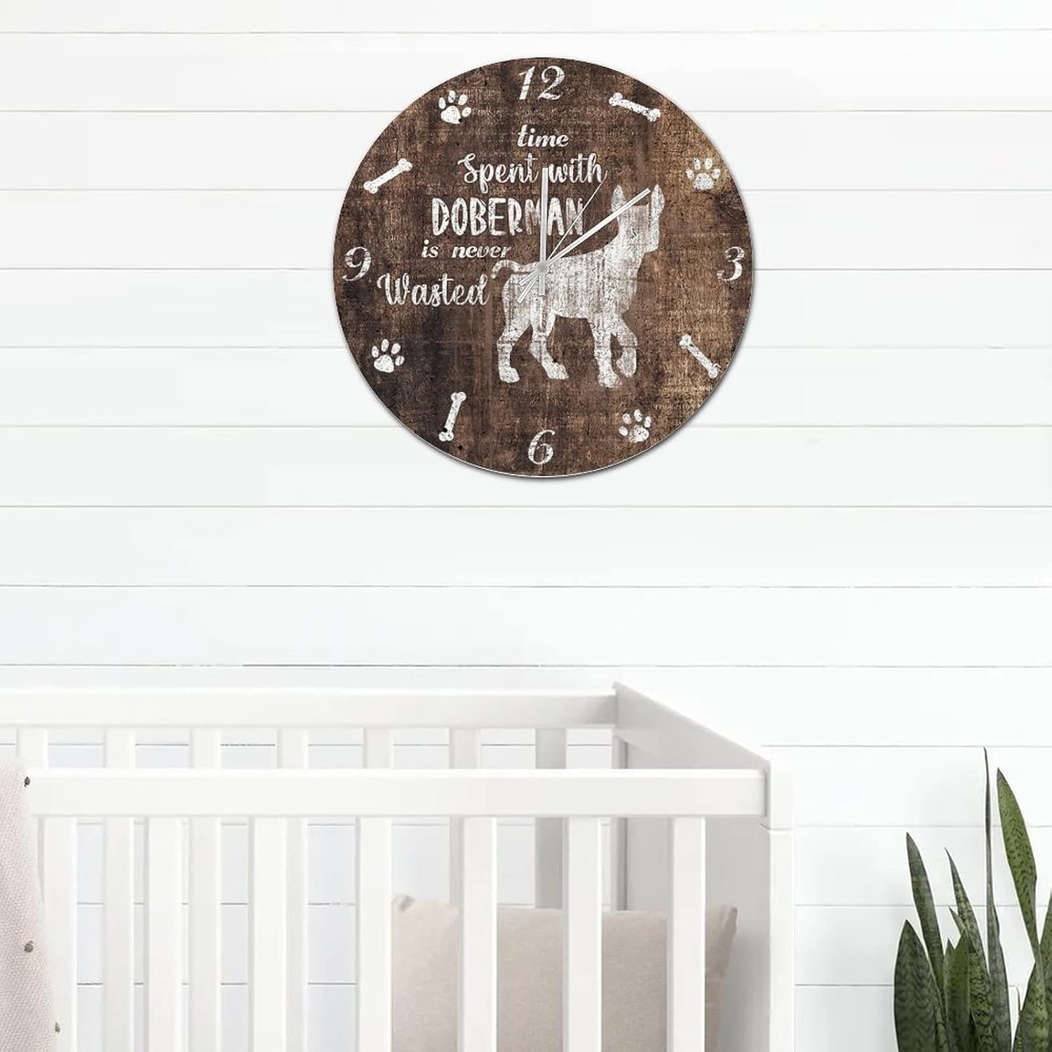 Funny Dog Motto Hanging Clock 15in Brown Wood Grain Wooden Clock Silent Non-Ticking Marine Style Housewarming Gift Mid Century Theme Art for Mantel Study Room Restaurant Porch