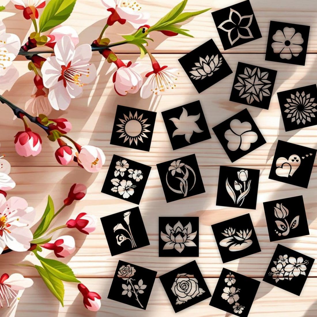 VANVATI Rose, Lotus & Multi Design Small Stencil Sticker for Kids Sticker Use Mehndi Stencil Stickers for Safe, That Sparks Creativity in Kids.-image-3