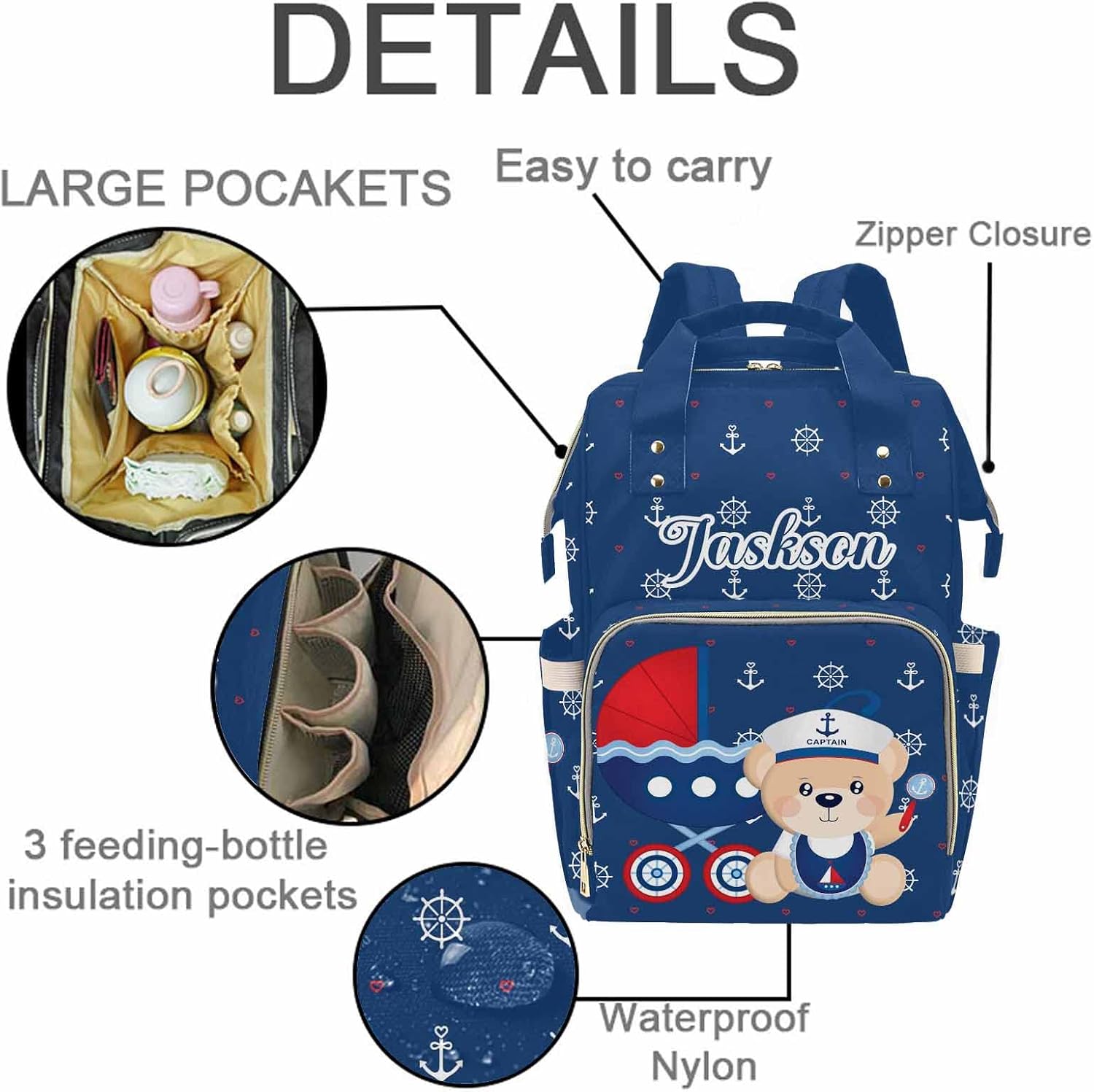 MyPupSocks Custom Diaper Backpack with Name, Custom Multifunction Diaper Bags Gift for New Mom Newborn, Large Capacity Travel Backpack for Mom Dad