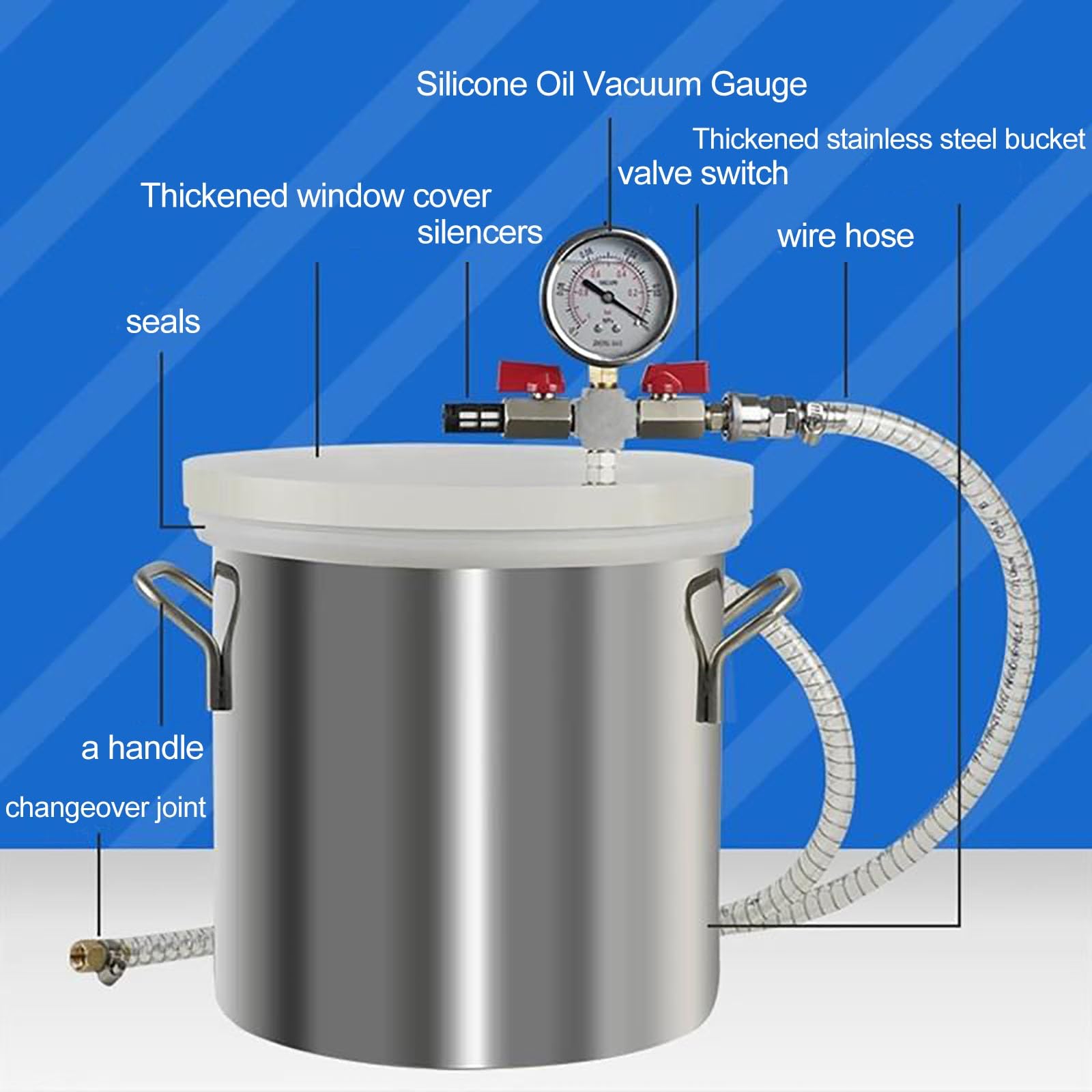 Camere di degasaggio sottovuoto in acciaio inossidabile, camere a vuoto, kit sottovuoto da laboratorio, 2 3 6 9 13 20 galloni camere a vuoto di grande capacità, per colata di resina, resina epossidica