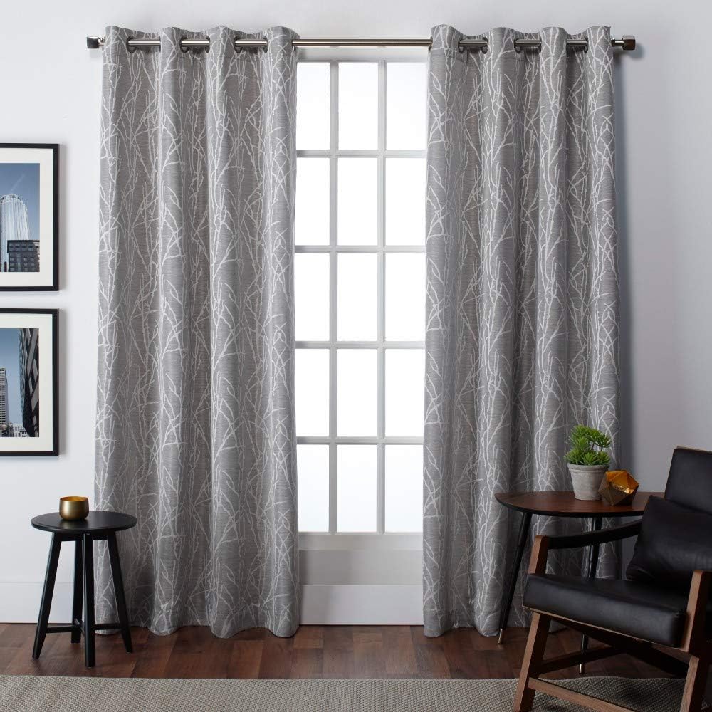 Exclusive Home Curtains EH8020-02 2-108G Finesse Branch Print Grommet Top Curtain Panel Pair, 54x108, Ash Grey, 2 Piece
