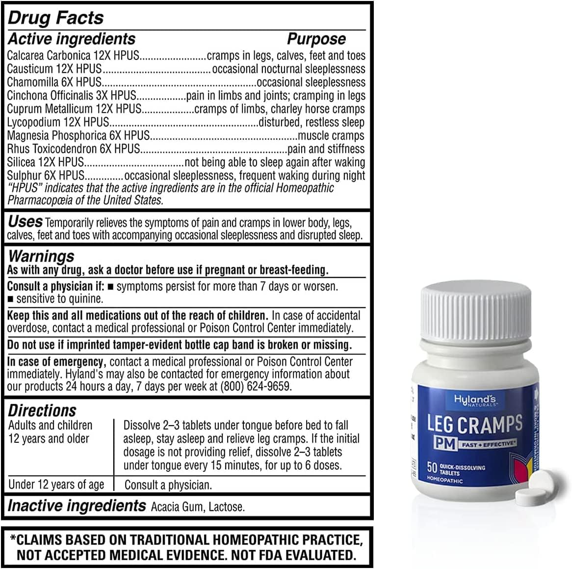 Hyland's Naturals, Leg Cramps PM Tablets, Nighttime Formula, Natural Relief of Calf, Foot and Leg Cramps at Night, Quick Dissolving Tablets, 50 Count : Health & Household