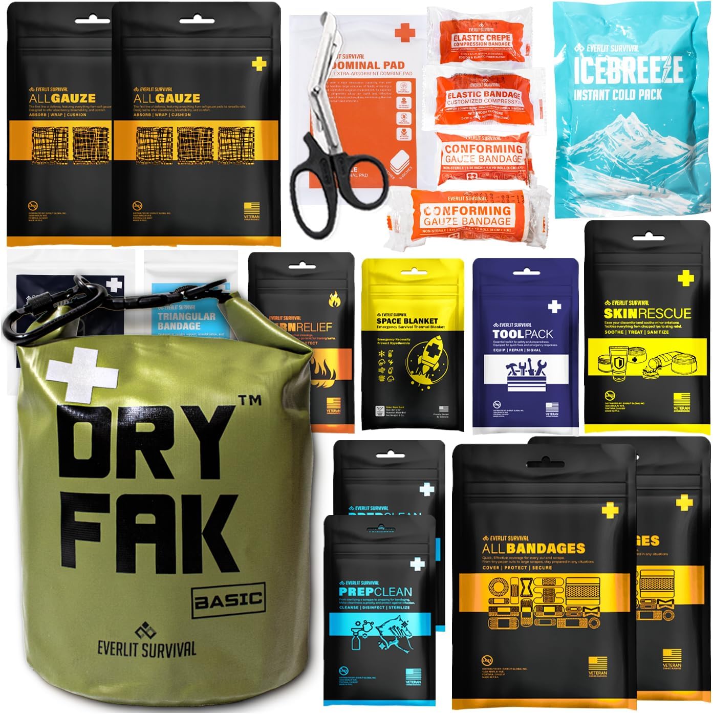 EVERLIT 290 Pc Waterproof First Aid Kit Dry FAK Medical Kit Emergency Survival Kit for Boat, Backpacking, Hiking, Fishing, Travel, Kayaking (Orange) (OD Green) EVERLIT 290 Pc Waterproof First Aid Kit Dry FAK Medical Kit Emergency Survival Kit for Boat, Backpacking, Hiking, Fishing, Travel, Kayaking (Orange) (OD Green)