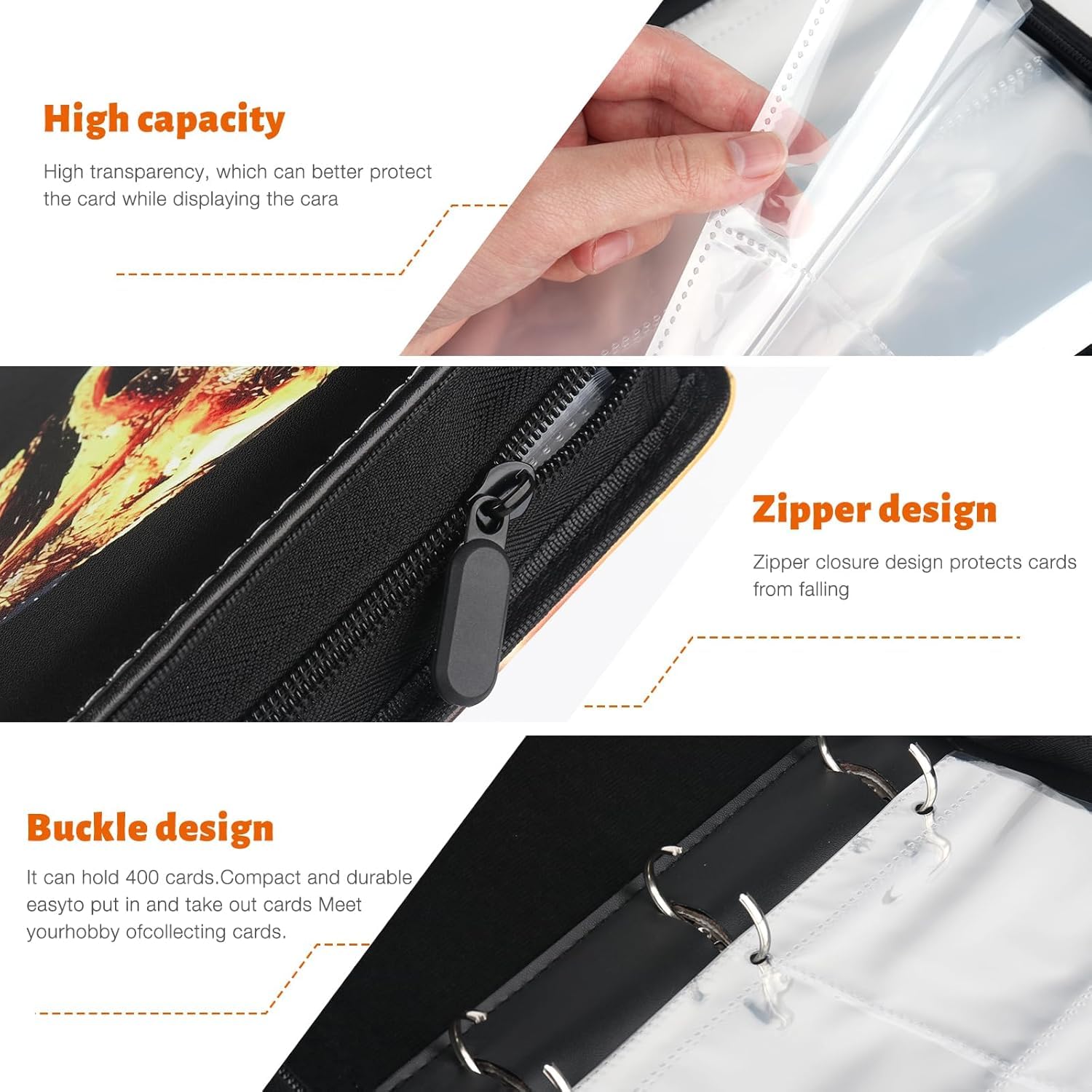 DAJASD Football Card Binder, 4 Pocket Football Card Holder with 60 Removable Sleeves Fits 400 Sport Cards - Image 3