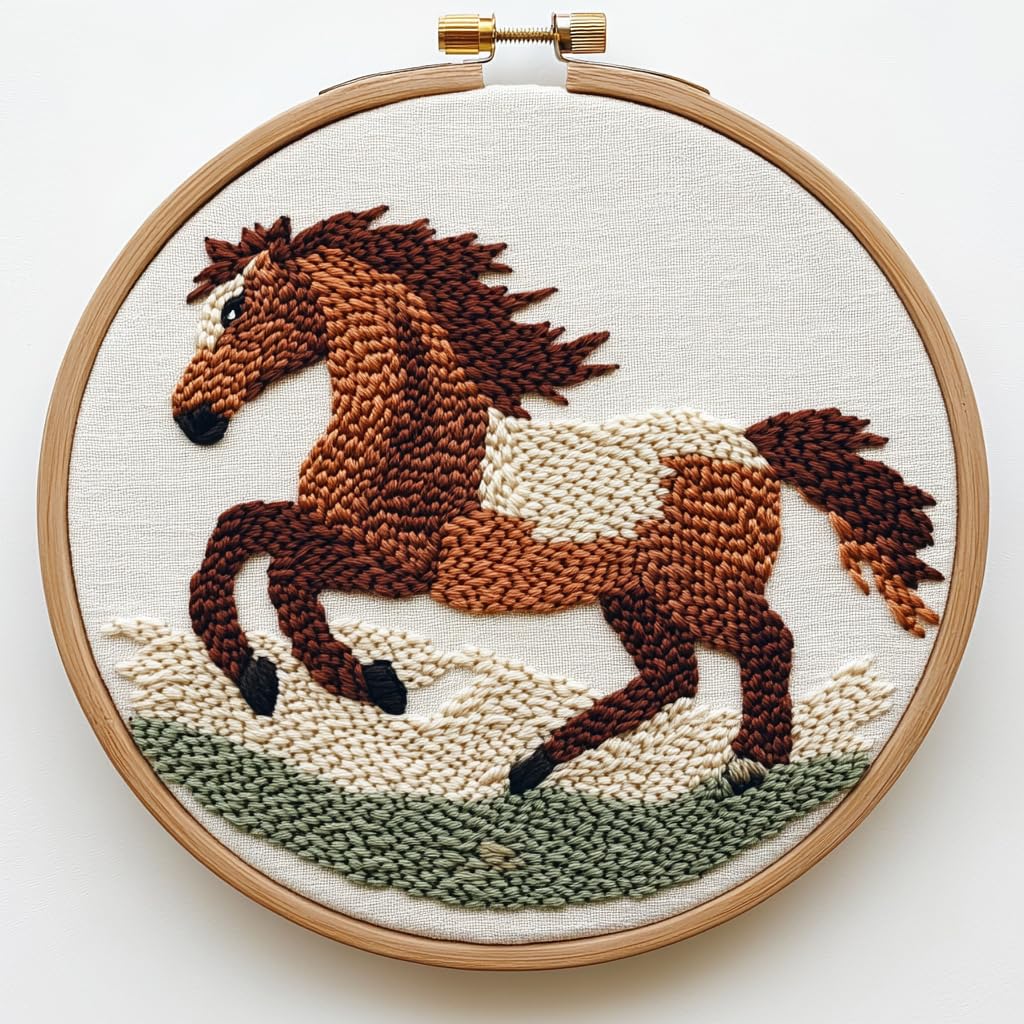 Punch Needle Kit for Beginners – Horse Punch Stitching Kit for Adults, DIY Needle Punch Kits for Art Crafts, Ideal for All Ages, Perfect for Festival Decorations &amp; Gifts