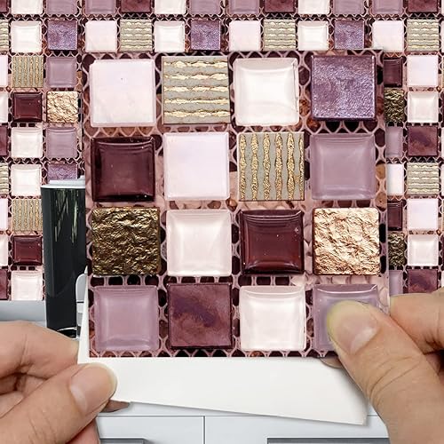 Miniatura 8 de Alwayspon 25 piezas de azulejos de mosaico autoadhesivos para decoración del hogar, azulejos adhesivos para despegar y pegar, adhesivo para azulejos