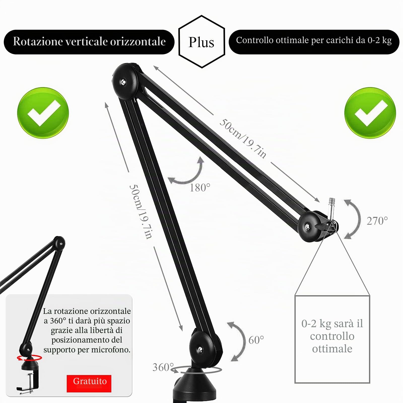 asta microfono mic stand - Supporto per microfono da tavolo aggiornato 3/8 5/8 con morsetto da scrivania anti-scuotimento, boom arm stand per microphone Blue Yeti e altri microfoniche