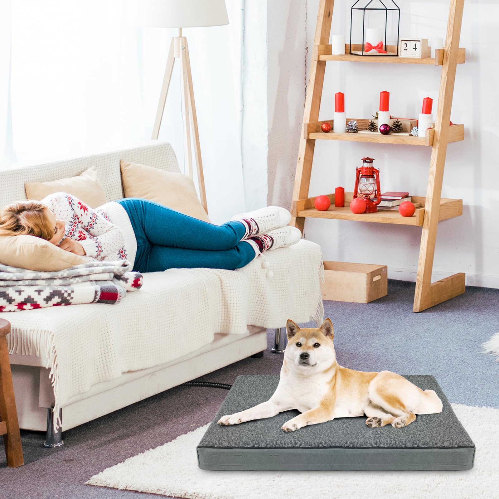 Camas térmicas para Mascotas para Interiores y Exteriores, para Gatos y Perros, Camas ortopédicas de Espuma para Gatos, Control de Temperatura automático, Funda Lavable con Forro Impermeable,