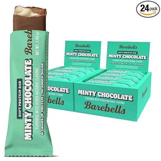 Barebells Soft Protein Bars Minty Chocolate - 24 Bars (2 Packs of 12) -16g High Protein Treats - Chocolate Nutrition Bar with 1g Total Sugars - On The Go Breakfast or Post-Workout Snack
