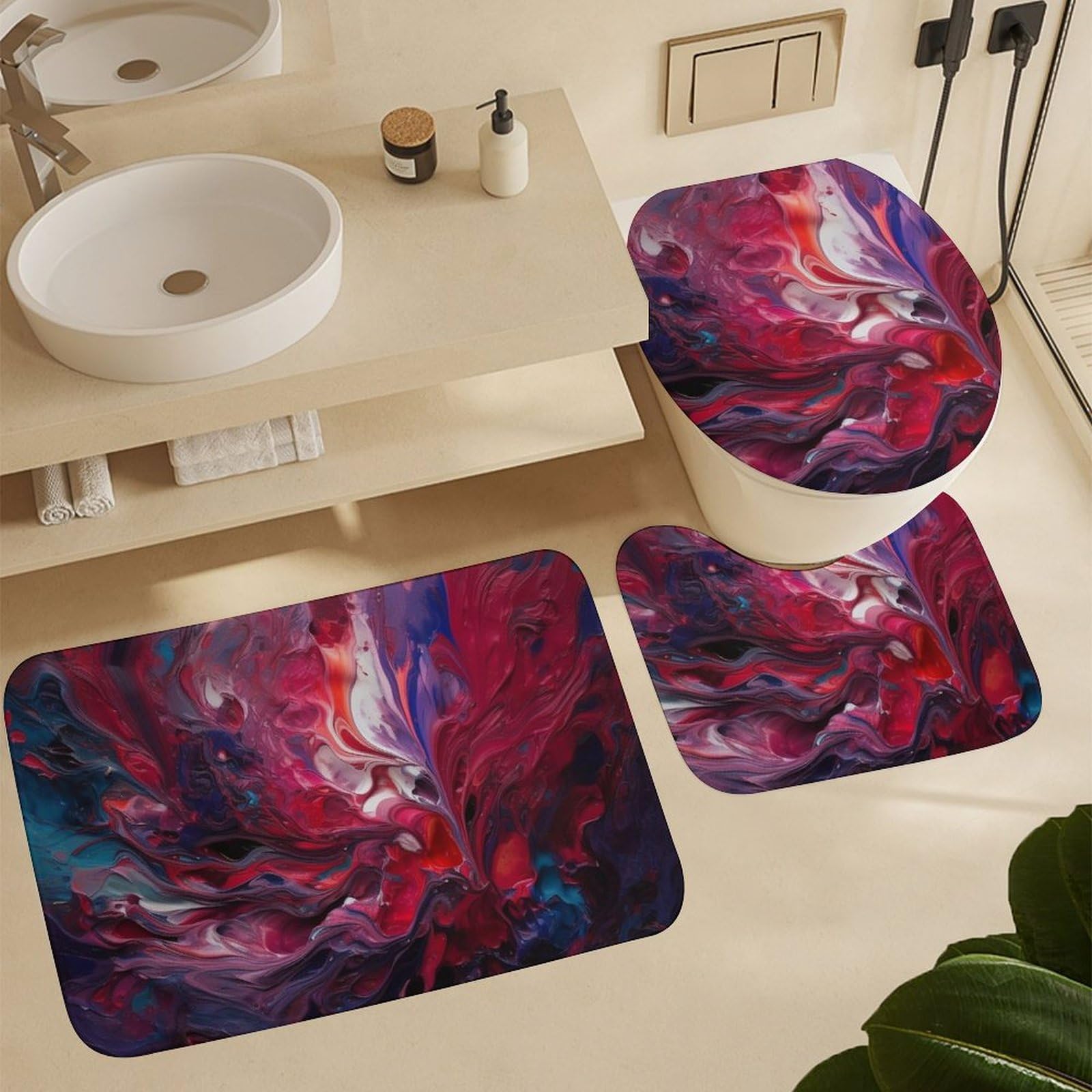 Tapis de bain pour chambre et cuisine set complet de 3 pièces