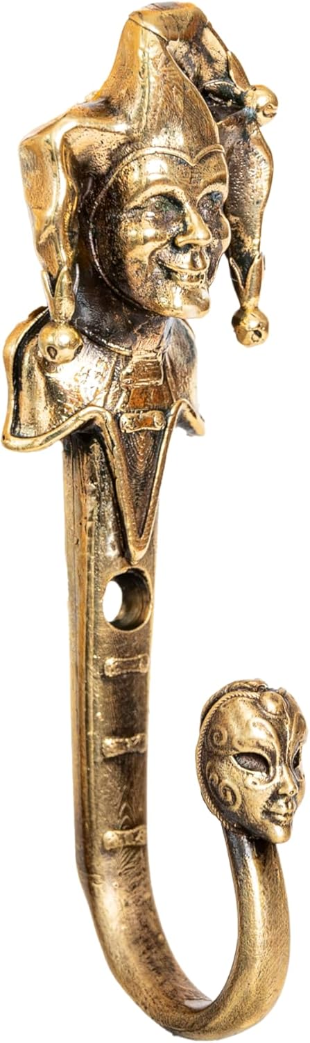 Jester Brass Wall Hook – Handmade Solid Brass Coat Hook – Decorative Historical-Themed Wall Mount for Towels, Bags, Leashes. Medieval Wall Décor