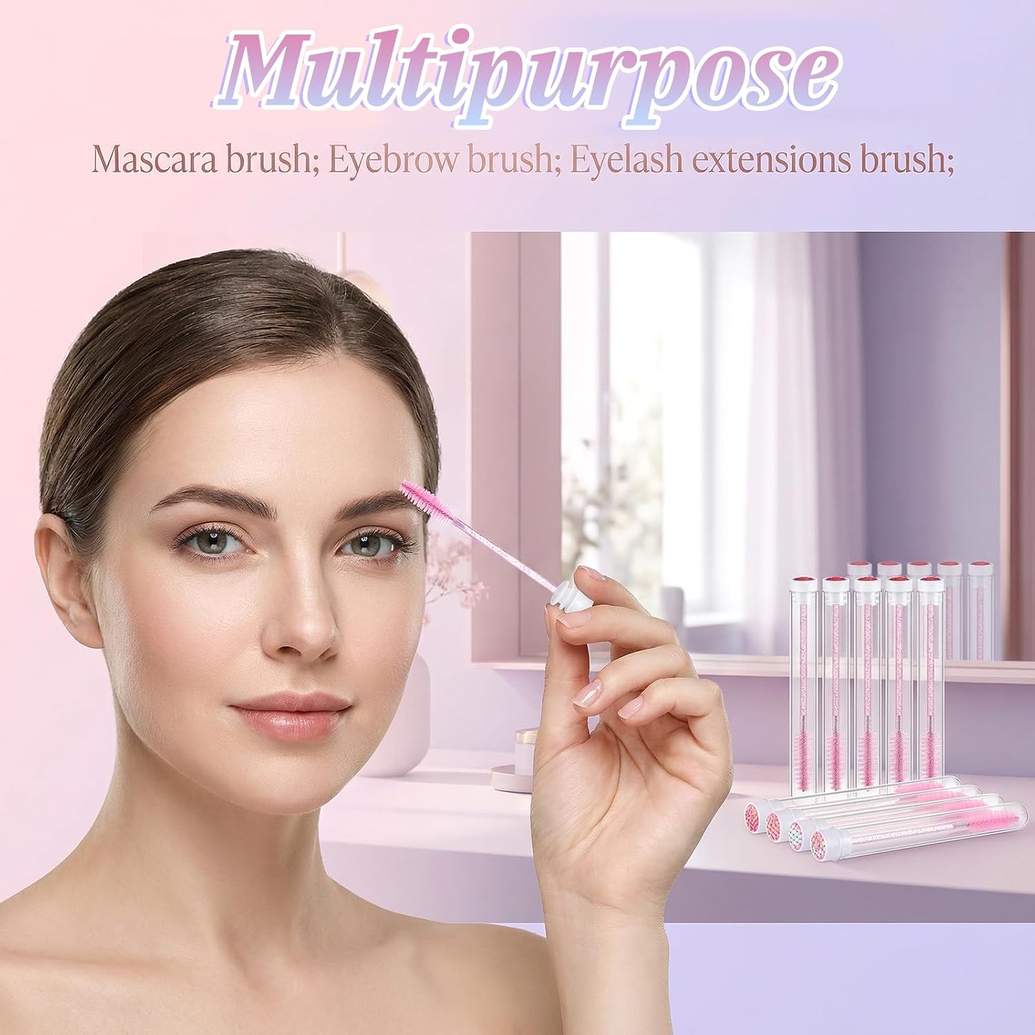200 Pcs Mascara Wand Tube Set Lash Disposable Mascara Brushes Diamond Eyelash Spoolies Makeup Brush Mascara Wand in Tube Lash Supplies for Eyelash Extension