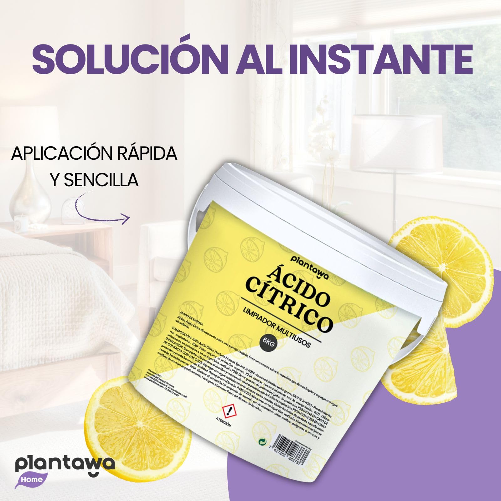 PLANTAWA Ácido Cítrico en Polvo 6kg | Acido Citrico para Limpieza de Cal y Residuos | Alta Solubilidad | Ideal para Cocina, Lavadoras y Grifos | Gran Formato Multiusos