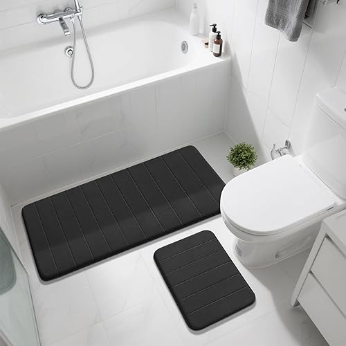 Miniatura 7 de Yimobra Juego de 2 tapetes de baño grandes de espuma viscoelástica, antideslizantes, súper absorción de agua, suaves, gruesos, de secado rápido,