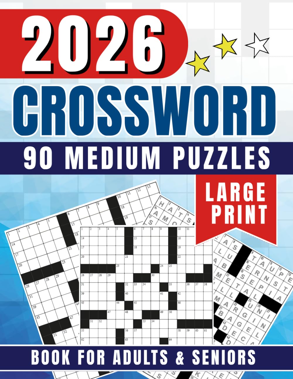 Medium Crossword Puzzle Book for Adults & Seniors – 90 Large Print Puzzles with Solutions