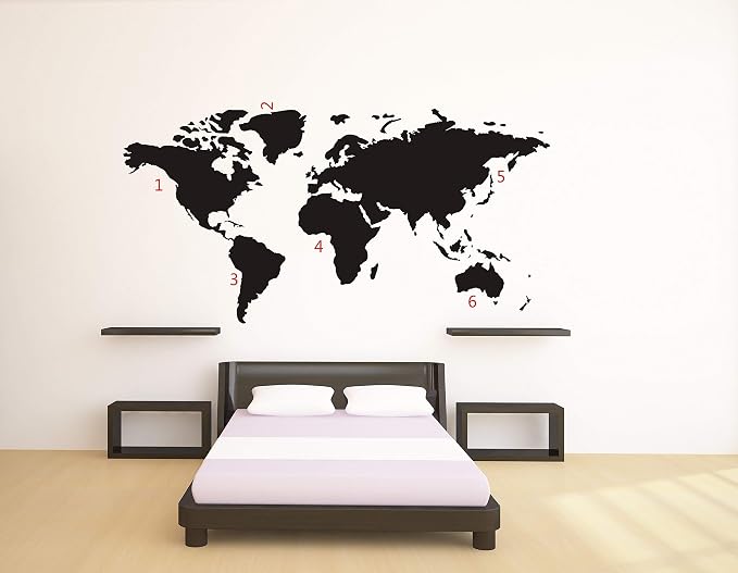 Sticker Mural Déco Carte Du Monde 70x50 Cm Noir - Poster Décoratif Atmosphera, Neuf