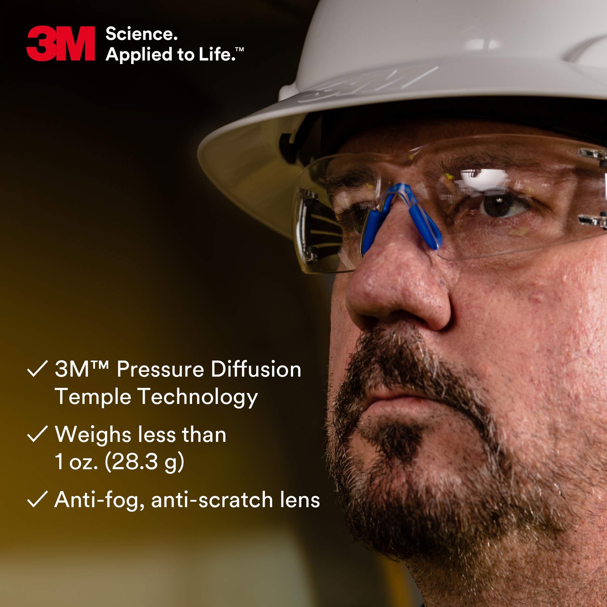3M Okulary ochronne SecureFit ANSI Z87, Scotchgard przeciwmgielne odporne na zarysowania, przezroczyste soczewki, niebiesko-szara ramka, bezpieczne wygodne dopasowanie