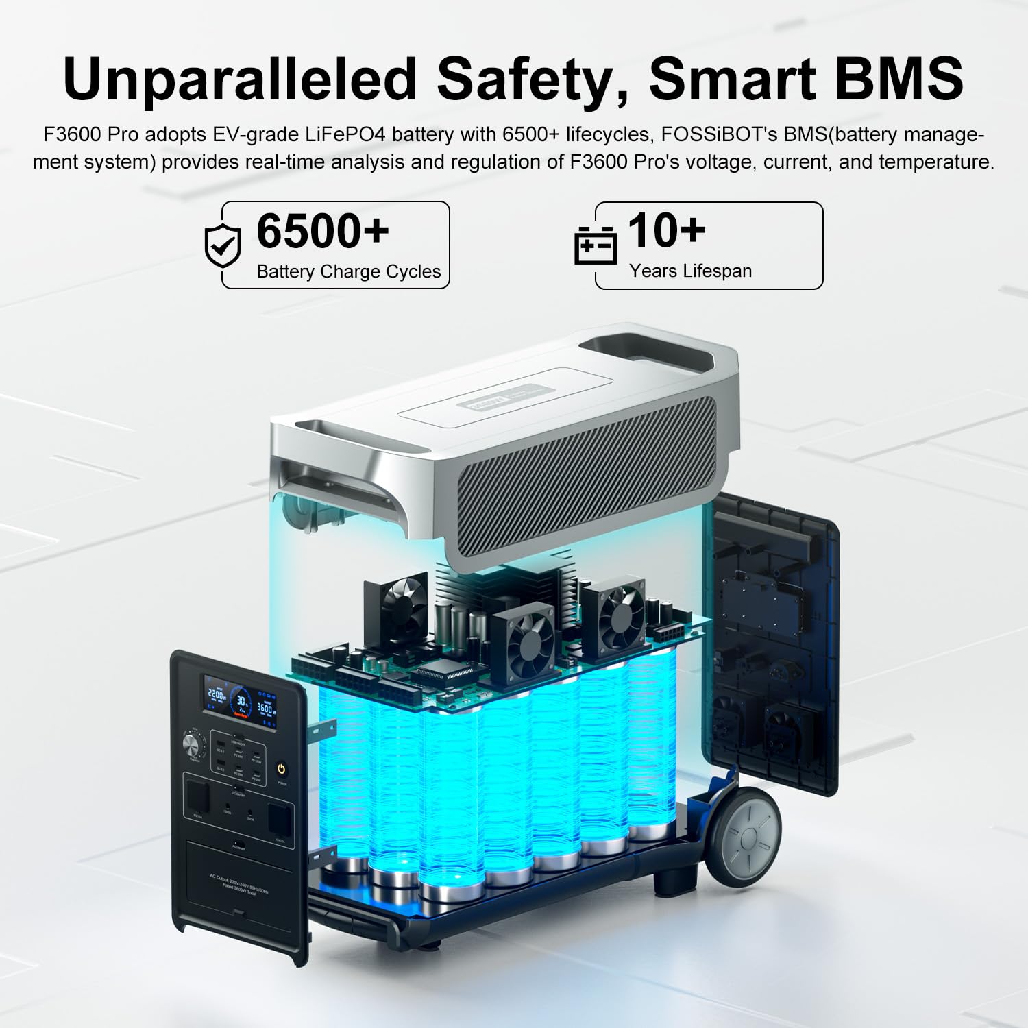 FOSSiBOT F3600 Pro Centrale Elettrica Portatile Uscità CA da 3600W, 3840 Wh batteria LFP Durata di servizio di 15 anni, espandibile 3,8 – 11,5 KWh, Power station generatore solare per casa campeggio