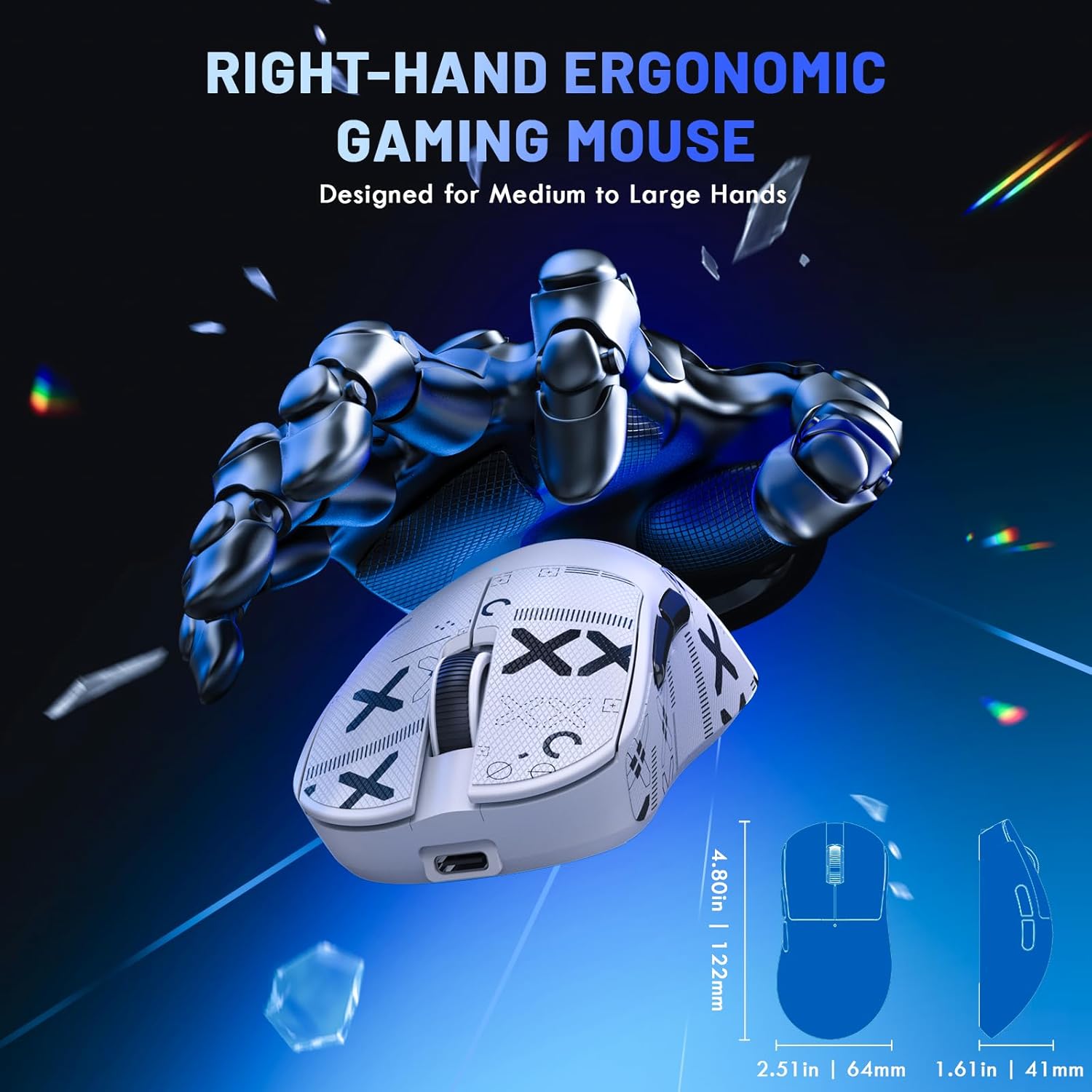 MAGIC-REFINER X2 Superlight Wireless Gaming Mouse,BK3633 Tri-Mode BT/2.4G Wireless/Wired Mouse with Grip Tape,25000DPI,1000Hz Polling Rate,500mAh,Large Size,5 Programmable Buttons for Pc/Mac,White PRO