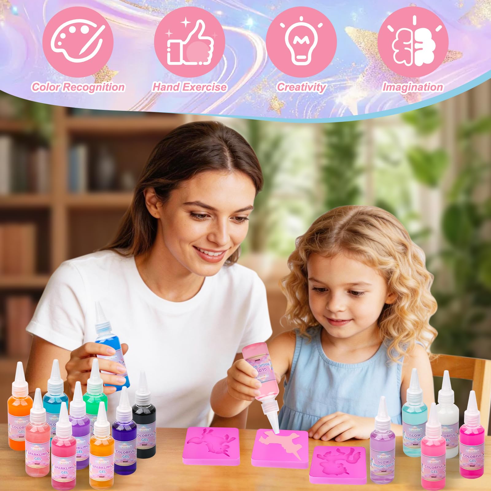 Tibimon Einhorn Magic Water Elf, DIY 3D Magisches Wasser Gel Spielzeug, 20 Magischem Gel und 16 Formen, Magic Water elf für Kinder 4 5 6+, Geburtstag, Weihnachten, Ostern, Geschenk für Jungen Mädchen