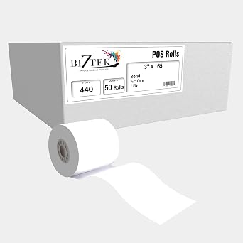 Bond Paper Receipt Rolls 3" width x 7/16"core - 50 Rolls per Carton... 165 Foot Length