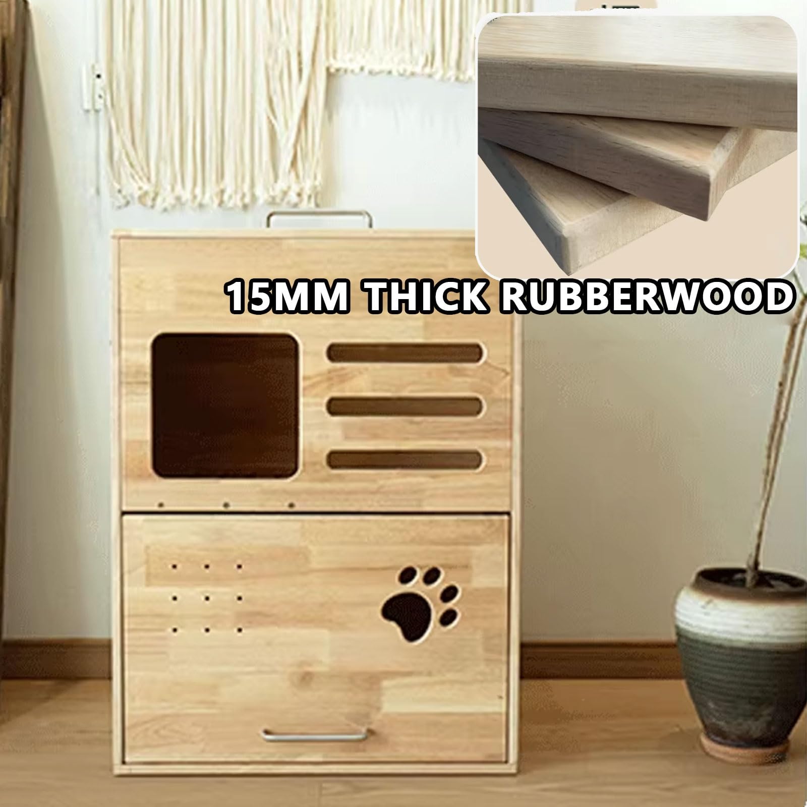 Mobile Gatto Multifunzione Cat Cabinet Litter Box Legno Di Caucciù Da 15 Mm Dotato Di Canale Di Drenaggio for La Sabbia for Gatti Con Porta E Divisorio Separato Step Armadietto(63 * 43 * 70cm)