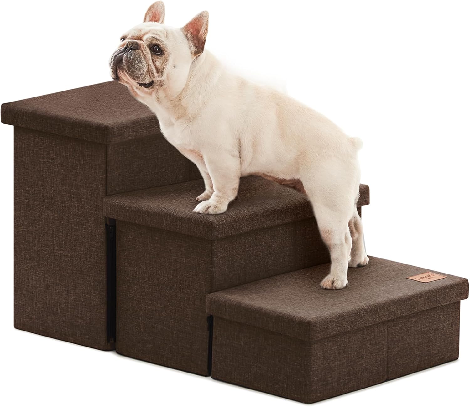Love's cabin Dog Stairs for High Bed 18" H,Foldable Pet Stairs for Small Medium or Large Dogs Puppy with Storage for Bed or Couch,Cat Dog Steps Ramp with Zip up to 200 lbs(Coffee,3 Steps no Condo) Coffee 3-Stairs-Storage