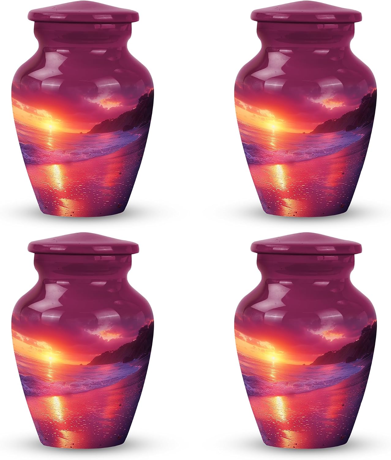 A Symphony of Color Along The Coastal Horizon, Small Keepsake Urns for Ashes, Cremation Keepsake Funeral Urn for Ashes, Mini Keepsake Funeral Urn 3''_Pack of 4