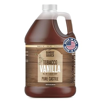 BAMBOO AND BIRCH Pure Castile Soap Liquid, Tobacco Vanilla, 64 oz