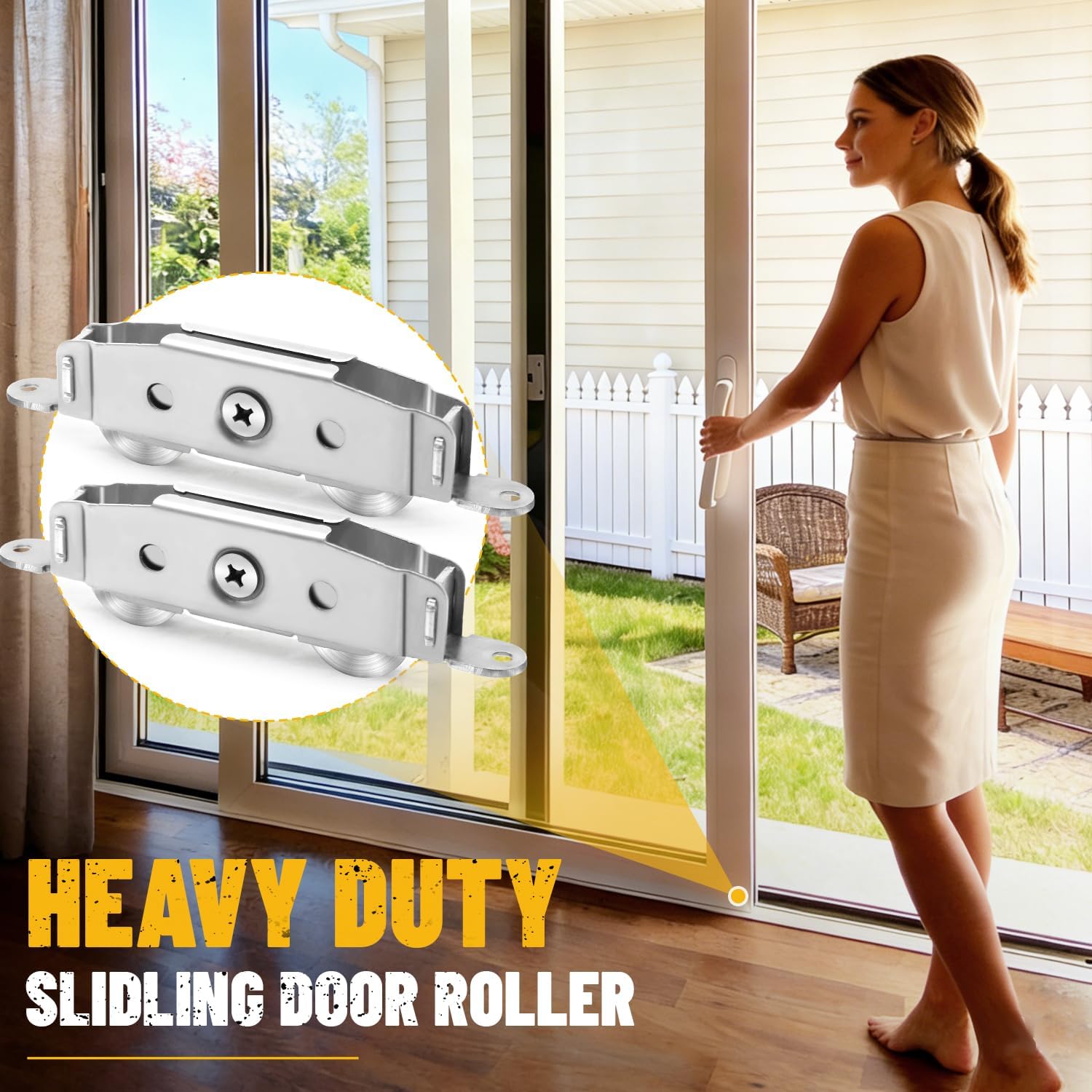 Sliding Door Rollers Replacement,304 Stainless Steel Heavy Duty Ball Tandem Wheels Bearing,Patio Sliding Glass Door Roller Assembly Height Adjustable,2 Pack